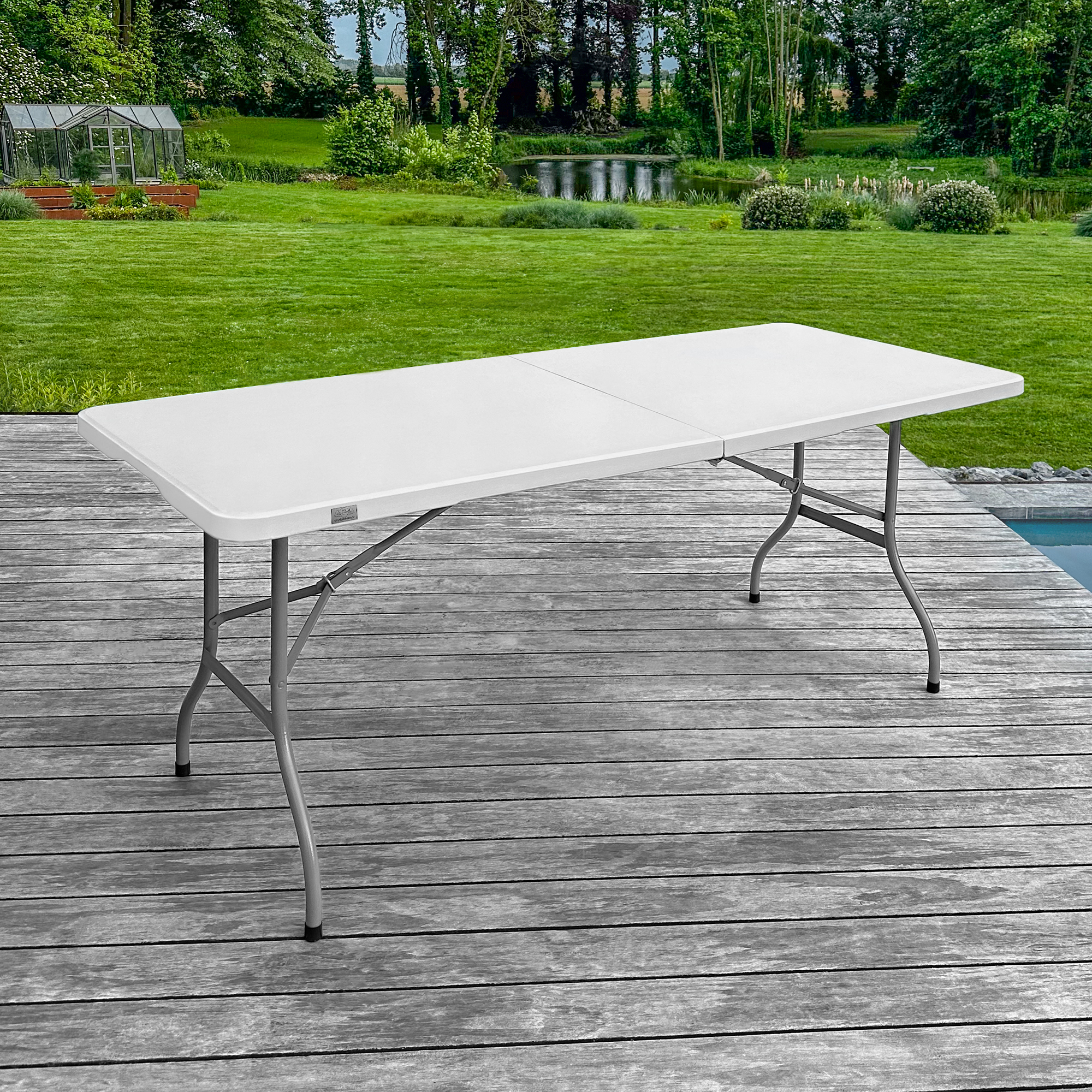 KG KITGARDEN Table Pliante Portable 180x70x74 Cm - Ouverture Automatique Blanc