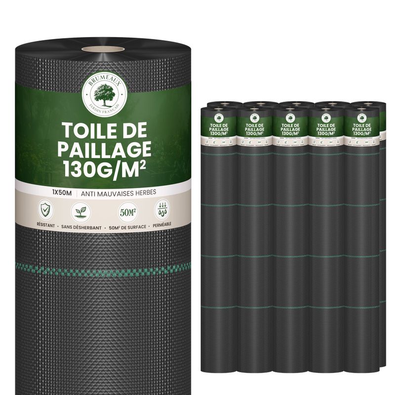 Toile de Paillage 500m2 - 10 rouleaux 50x1m - Epaisseur 130g/m²