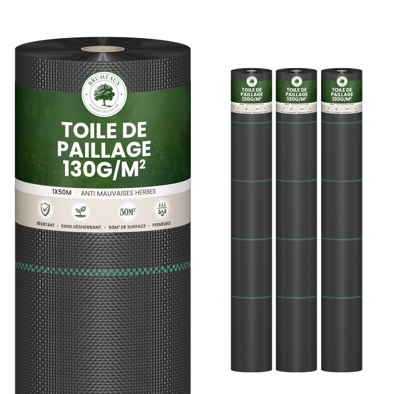 Toile de Paillage 150m2 - 3 rouleaux 50x1m - Epaisseur 130g/m²